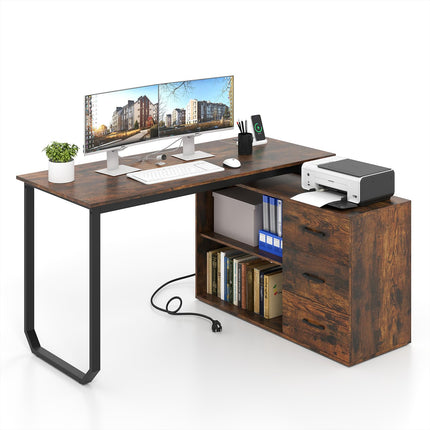 Dreamade 55 Inch L-Shaped Desk with Charging Station