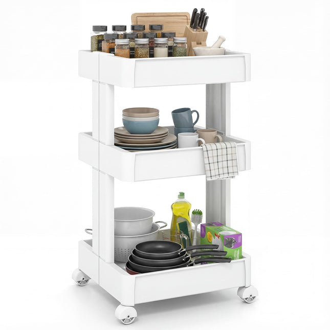 Dreamade 3-Tier Rolling Storage Cart w/Shelving Unit for Kitchen