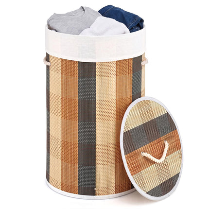 Dreamade 13.2 Gal Round Bamboo Laundry Hamper with Lid