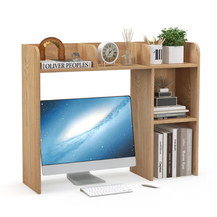 Dreamade Desktop Bookshelf, Wood Desk Hutch Organizer for 27 Inch Computer Monitor
