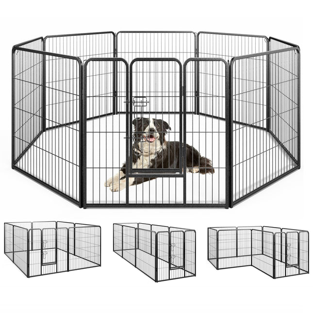 Dreamade Dog Playpen Outdoor 32" H - 8/16 Panels Metal Pet Fence for Medium Dogs, Heavy Duty Dog Pen Exercise Fence with Door