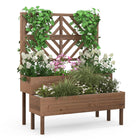 Dreamade Raised Garden Bed with Trellis, 2-Tier Wooden Planter Box with Legs and Drain Holes (Brown)