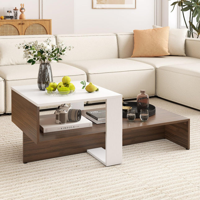 Dreamade 2 Tier Coffee Table with Storage for Living Room Reception Room