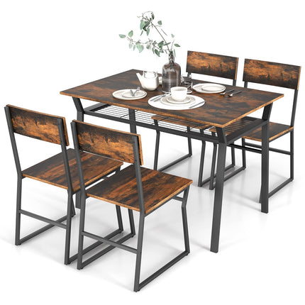 Dreamade Dining Table Set for 4, 47”L x 28”W Rectangular Kitchen Table w/ 4 Trapezoid Chairs