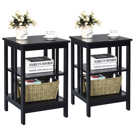 Dreamade Nightstand 3-Tier Sofa Side Table W/Reinforced Bars and Stable Structure