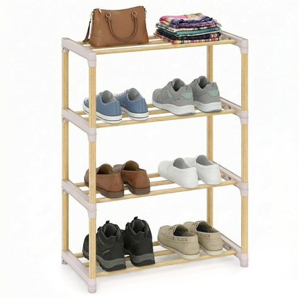 Dreamade 4-Tier Stackable Pine Wood Shoe Rack for entryway