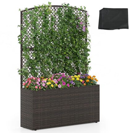 Dreamade Raised Garden Bed with Trellis | 58'' Tall PE Rattan Planter Box w/Liner & Drainage