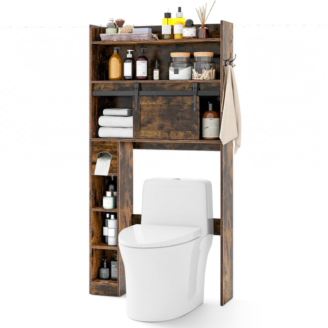 Dreamade Over The Toilet Storage Cabinet, 6-Tier Freestanding above Toilet Rack with Gliding Door