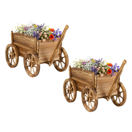 Dreamade Wood Wagon Planter Rustic Rolling Flower Pot Stand