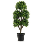 Dreamade Artificial Boxwood Topiary Tree, 45” Tall Faux Potted Plants with 5 Ball-Shaped Topiaries, Cement Flowerpot