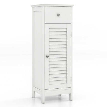 Dreamade Bathroom Floor Storage Cabinet - Freestanding Side Cabinet with 1 Door, 1 Drawer & 3-Height Adjustable Shelf