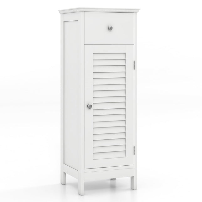 Dreamade Bathroom Floor Storage Cabinet - Freestanding Side Cabinet with 1 Door, 1 Drawer & 3-Height Adjustable Shelf