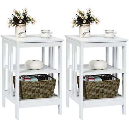 Dreamade Nightstand 3-Tier Sofa Side Table W/Reinforced Bars and Stable Structure