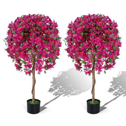 Dreamade 2 Pack Artificial Azalea Trees with Vivid Blooming Flowers for Indoor Outdoor Decor