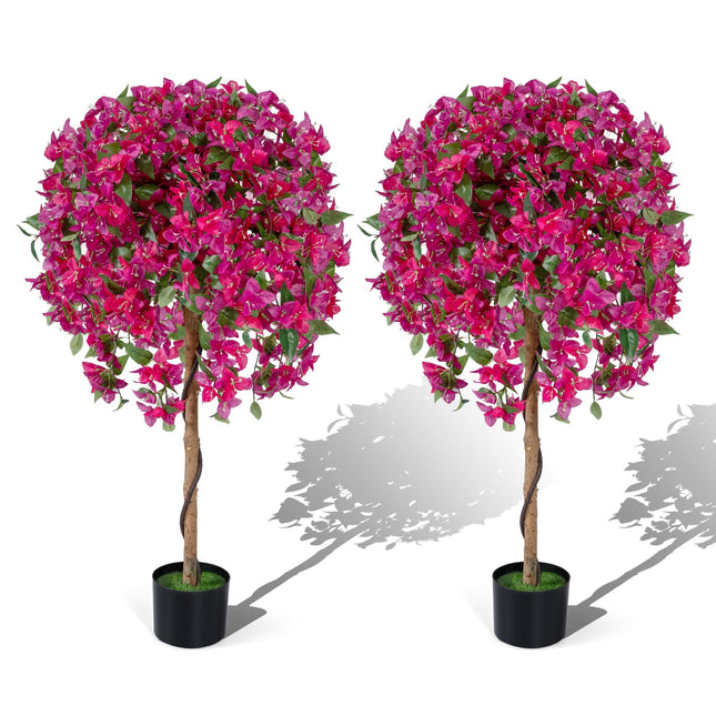 Dreamade 2 Pack Artificial Azalea Trees with Vivid Blooming Flowers for Indoor Outdoor Decor