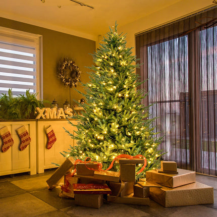 Dreamade 6ft Pre-Lit Artificial Christmas Tree, Hinged Xmas Tree with 280 Warm-White LED Lights