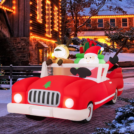 Dreamade 7.7 FT Long Lighted Xmas Inflatable Santa Claus & Reindeer Driving Red Car Gift Boxes