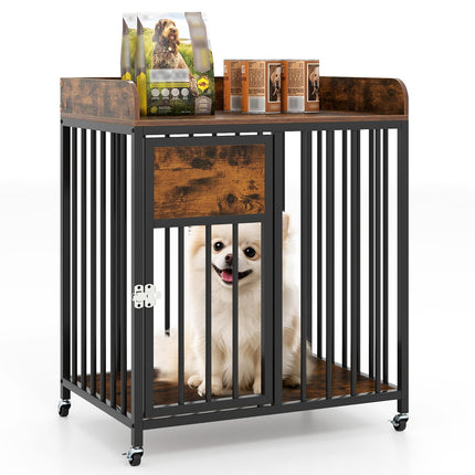 Dreamade Dog Crate Furniture with Lockable Door & Wheels