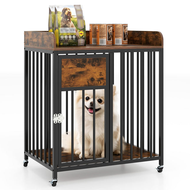 Dreamade Dog Crate Furniture with Lockable Door & Wheels