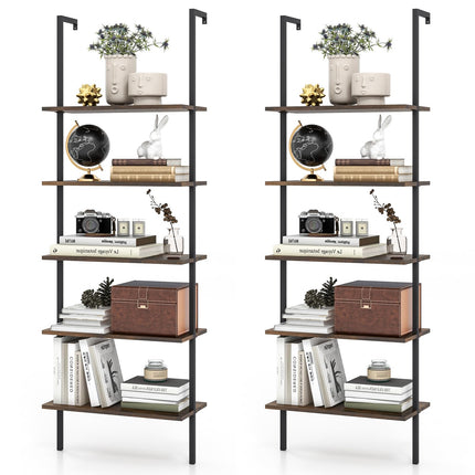 Dreamade 5 Tier Modern Wall Mounted Bookshelf, 71'' White and Gold Wood Bookcase with Steel Frame