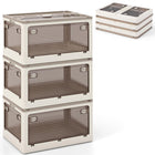 Dreamade Storage Bins with Lids and Hidden Wheels, 3/6 Pack Stackable Collapsible Storage Boxes with 5 Opening Doors