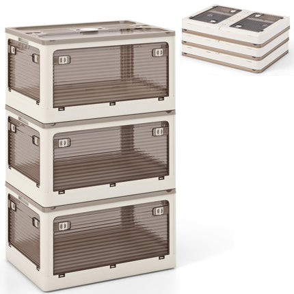 Dreamade Storage Bins with Lids and Hidden Wheels, 3/6 Pack Stackable Collapsible Storage Boxes with 5 Opening Doors