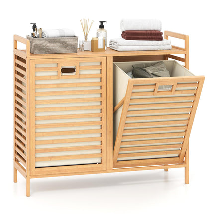 Dreamade 20 Gal Bamboo Tilt Out Laundry Hamper with 2 Removable & Foldable Fabric Bins