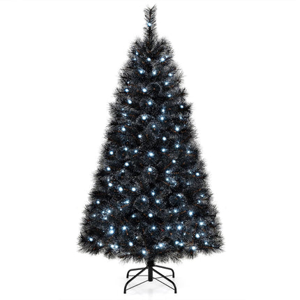 Dreamade 6/7/8 ft Pre-Lit Black Halloween Christmas Tree, Artificial Hinged Xmas Full Tree with 362/572/860 Pine Needles & PVC Branch Tips