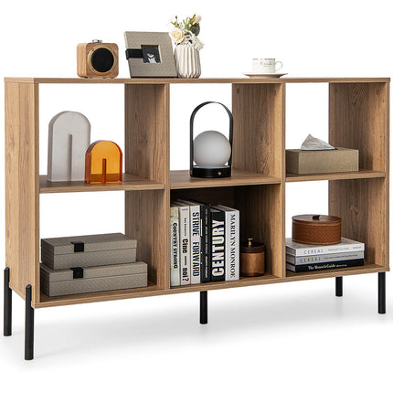 Dreamade 6 Cube Bookcase, 3-Tier 47" Long Wood Bookshelf w/ 5 Metal Legs, Adjustable Shelf, Anti-toppling Device