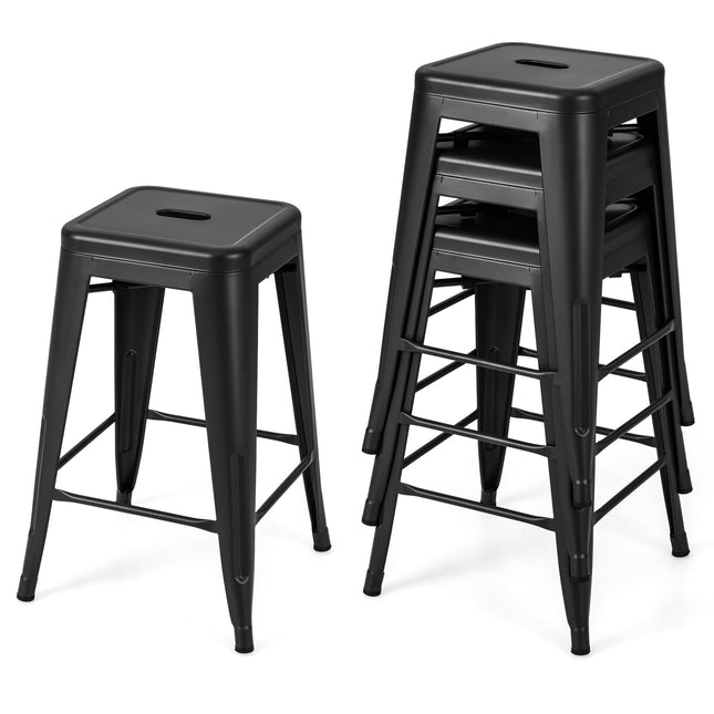 Dreamade Metal Backless Bar Stools Set of 4, 24" Industrial Counter Height Bar Stools w/Cut-Out Handle, Footrest