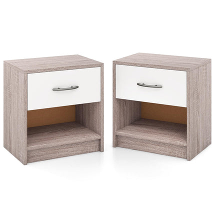 Dreamade Night Stand Set of 1/2 with Drawer, Wood End Table with Open Storage Shelf for Bedroom