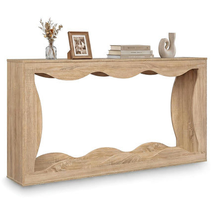 Dreamade 63" Farmhouse Console Table | 2-Tier Wavy Entryway Table with Built-in Storage Space