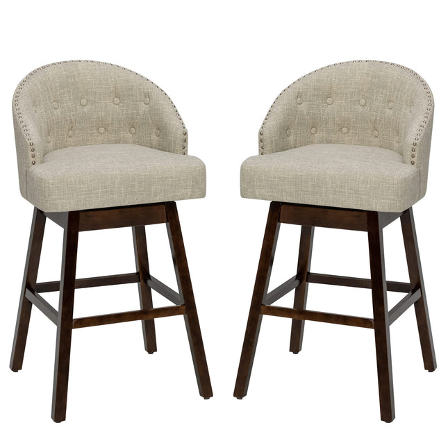 Bar Stools Set of 2, 31’’ Swivel Bar Stools with Rubber Wood Legs & Padded Back