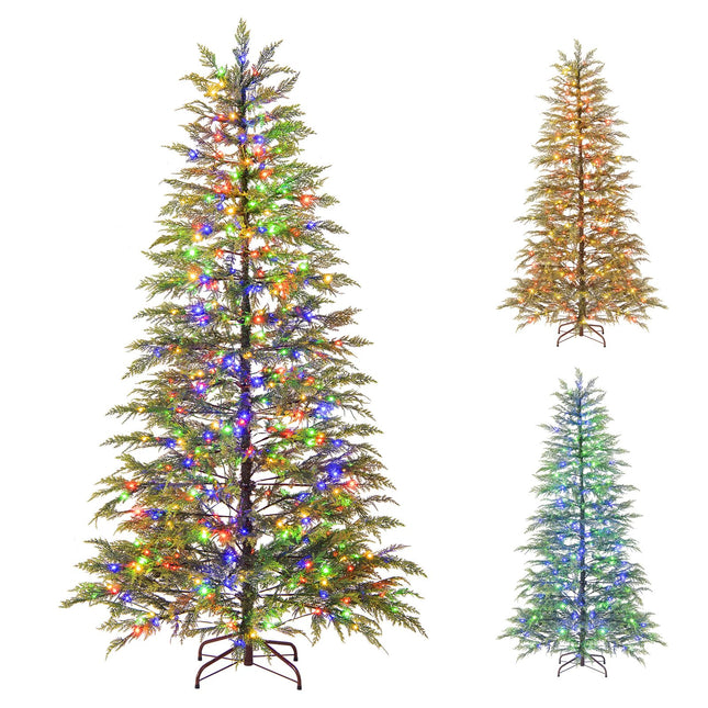 Dreamade 6.5FT / 7.5FT Pre-Lit Hinged Sparse Xmas Fir Tree with Multicolored LED Lights