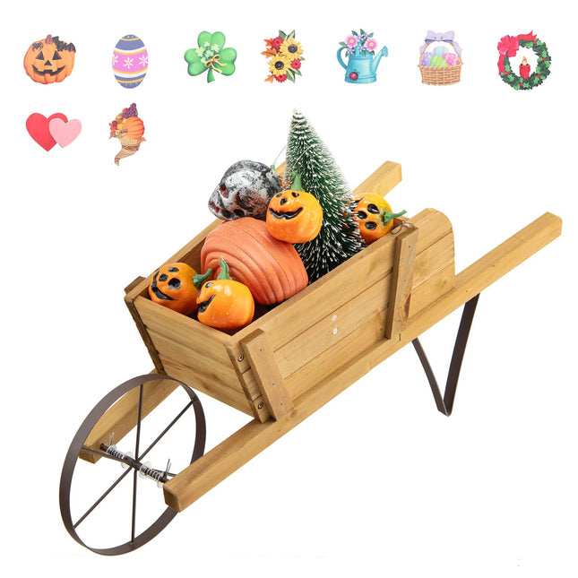 Dreamade Wooden Wagon Planter, Small Wheelbarrow Wagon Flower, Indoor & Outdoor Raised Bed