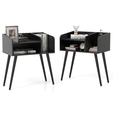 Dreamade End Table with Open Storage Shelves, Mid Century Modern Side Table with Metal Legs