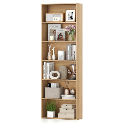Dreamade 6-Tier Bookcase, 70" Tall Wooden Bookshelf, Freestanding Storage Organizer w/Open Shelves