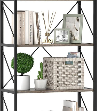 Dreamade 5-Tier Bookshelf, Industrial Tall Bookcase with Open Storage Shelves & Heavy Duty Metal Frame