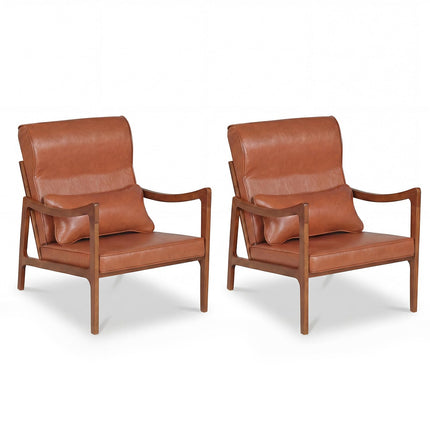Dreamade Faux Leather Upholstered Armchair with Lumbar Pillow for Living Room & Bedroom