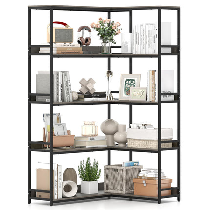 Dreamade 5 Tier Corner Bookshelf with Metal Frame for Living Room
