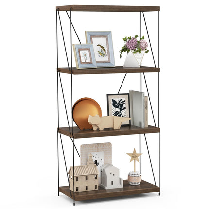 Dreamade 3-Tier Open-Back Bookshelf, Freestanding Display Rack, Metal Frame Storage Shelf
