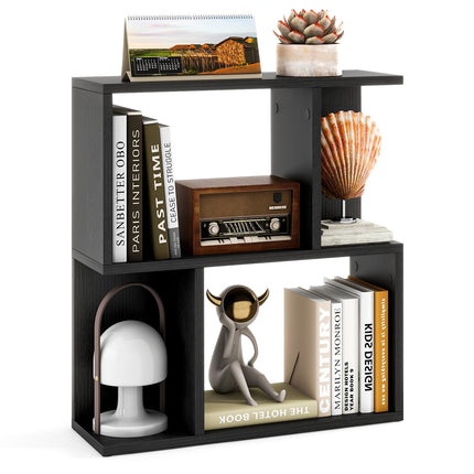 Dreamade 3-Tier S-Shaped Bookshelf, Modern Geometric Bookcase, Freestanding Display Shelf for Small Space