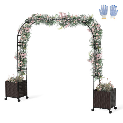 Dreamade 6.6 FT Garden Arch with Trellis and 2 Planter Boxes