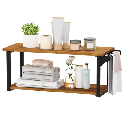 Dreamade Teak Wood Bathroom Floating Wall Shelves