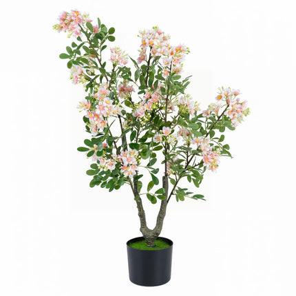 Dreamade 36" Artificial Impatiens Blossom Tree w/Mini Fruits & Faux Grass