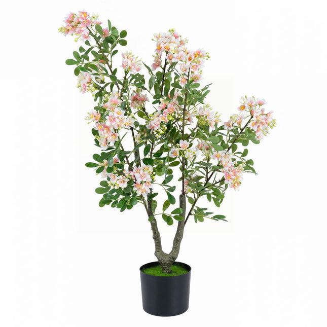 Dreamade 36" Artificial Impatiens Blossom Tree w/Mini Fruits & Faux Grass
