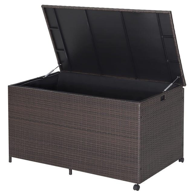 Dreamade Wicker Outdoor Deck Box - 133 Gallon Storage Box with Lid