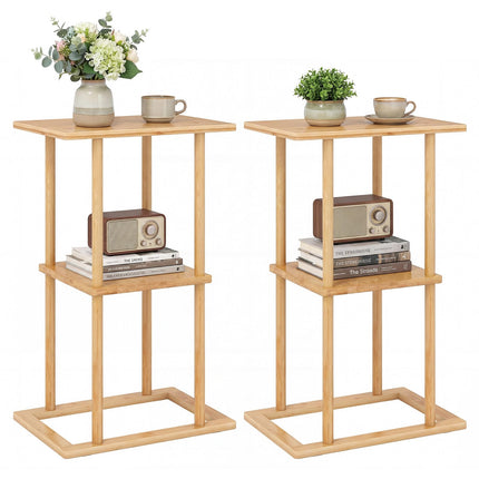 Dreamade 2 Pieces Bamboo Side Table with Storage Shelves