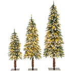 Dreamade 3' 4' 5' Pre-Lit Artificial Christmas Tree Set, Slim Pencil Xmas Trees with Snowy Leaves