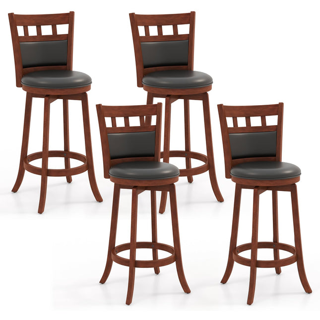 Dreamade Wood Bar Stools Set, 31" Swivel Bar Height Barstools w/Back, Rubber Wood Frame